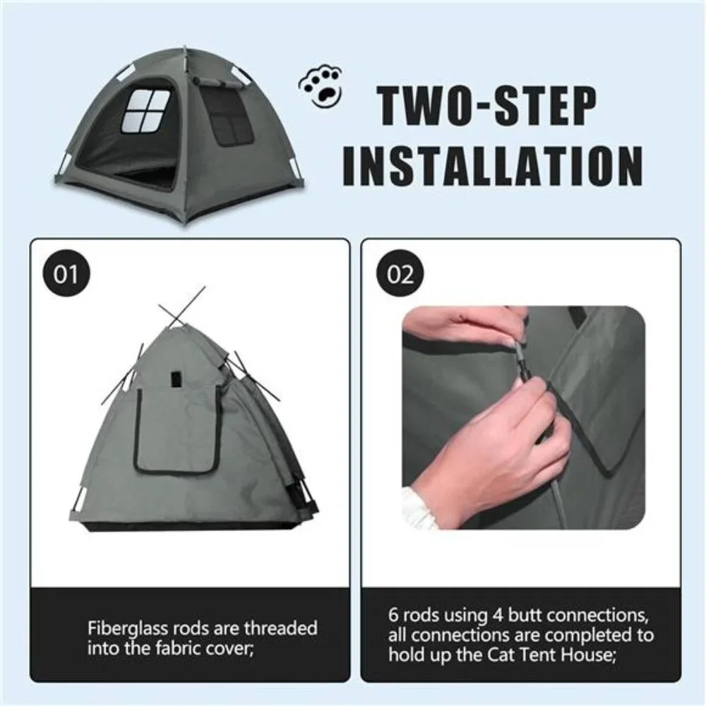 Cat Tent Bed Portable Indoor Outdoor Mesh Pet House Puppy Crate Travel Grey 35lb